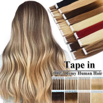 £26.08 • Buy Invisible Tape In Remy Human Hair Extensions Skin Weft Thick Full Head Highlight