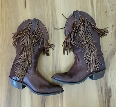 Vintage 70s 80s Capezio Brown Leather Fringe Cowgirl Western Cowboy Boots Sz 7 • $39.99