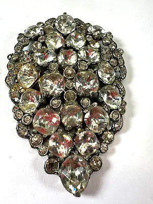 Vintage Brooch Eisenberg Original Glass Rhinestone  Dress Clip Teardrop Clear • $232