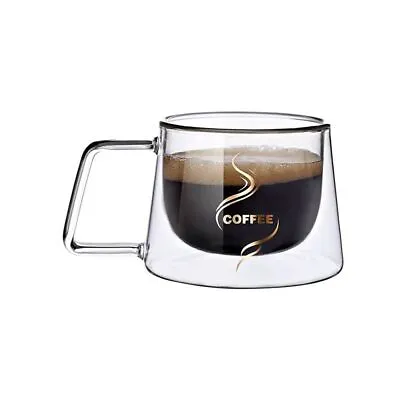 Double Wall Clear Insulated With Handle Coffee Tea Cup Breakfast Mug Double Cup • £6.82