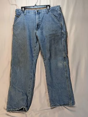 Full Blue Mens Jeans Pants 36 X 30 Blue Flannel Lined Warm Workwear Denim • $19.99