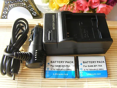 TWO (2) Battery & Charger  For Samsung BP-70A ES73 ES74 PL80 PL100 Camera • £17.99