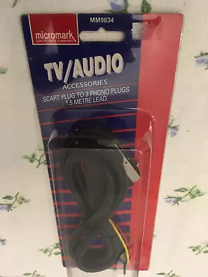 £3 • Buy 3 Phono Plugs To Scart Cable Av Lead 1.5 Metre