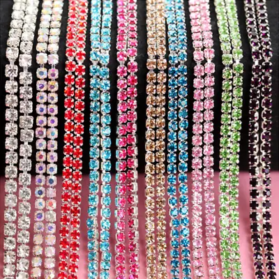 DIY Crystal 10 Yard Silver Glass Rhinestone Close Chain Clear Trim Sewing Craft • $10.99