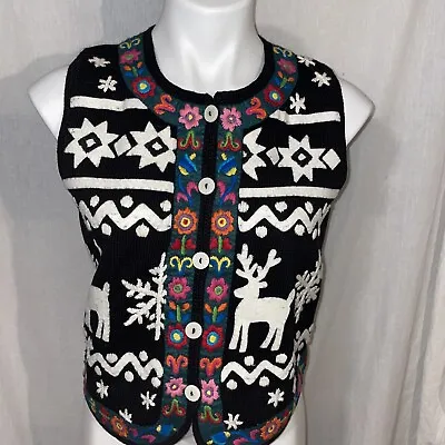 Michael Simon Christmas Reindeer Snowflake Cardigan Sweater Vest Small • $59.99