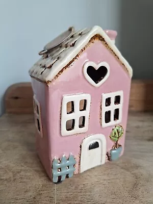 Village Pottery Ceramic Tealight Holder Pretty Pink Garden Floral House  • £13