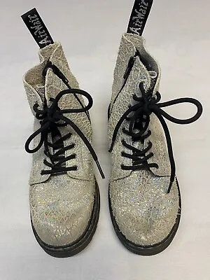 Dr Martens 1460 Pascal Snake Soft Leather Silver Iridescent Woman’s Sz 5 Men’s 4 • $52.95
