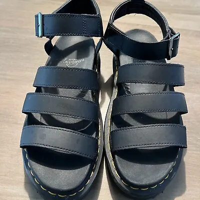 Dr DOC MARTEN Strappy BLAIRE Sandals BLACK Leather Platform Gladiator Size 9 • £61.50