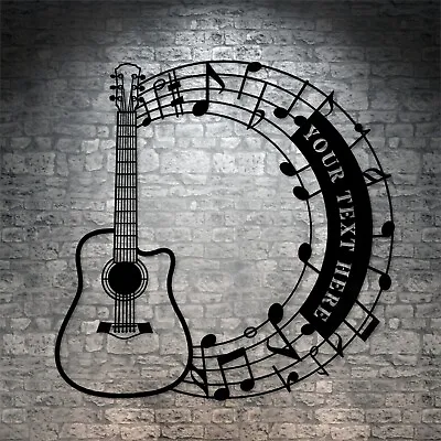 Personalized Acoustic Guitar Name Metal Sign Gift. Custom Music Notes Wall Decor • $69.95