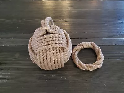 Monkey Fist Doorstop Hemp Rope Sailors Knot Wedge Door Stopper Nautical Decor • $24.99