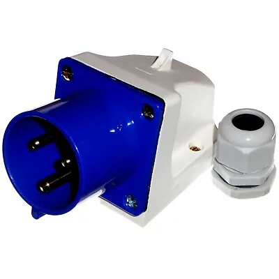 32 Amp Appliance Inlet 3 Pin 230V Blue IP44 Surface Mount Plug 32 A 2P+E • £12.95