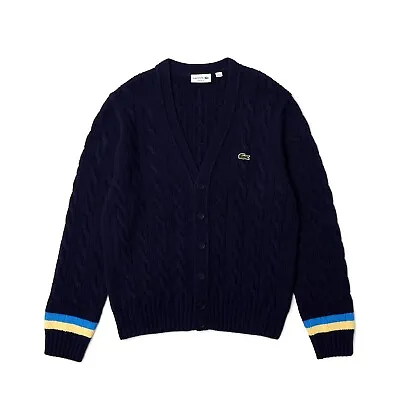 Lacoste Classic Fit Contrast Striped  Navy Blue Cardigan - S - Small 🚚🆓️ • £122.50
