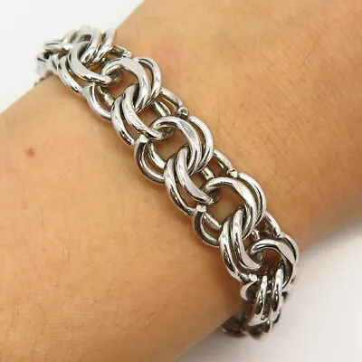 925 Sterling Silver Vintage Wide Thick Double Link Bracelet 6.5  • $213.99