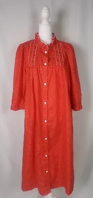 Vintage House Dress M L Red Polka Dot Ruffle High Neck Snap Front Dressing Gown • $19.97