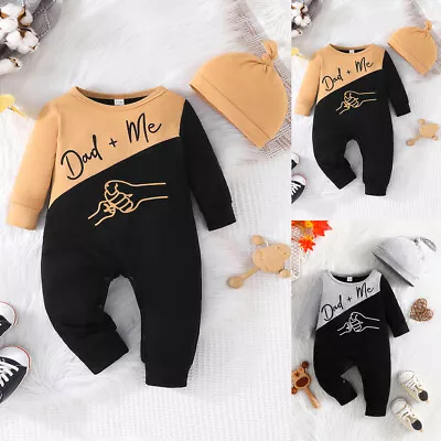 Infant Baby Boys Colorblock Romper Top Jumpsuit Hat Tracksuit Outfit Clothes Set • £2.99