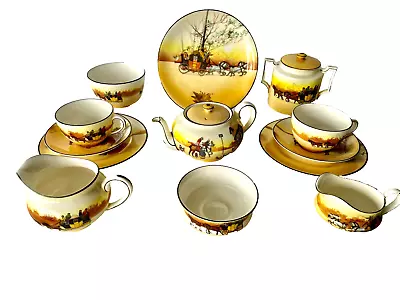 Royal Doulton Seriesware Coaching Days 13pc Tea-for-2 Set Victor Venner 1905-22 • £175