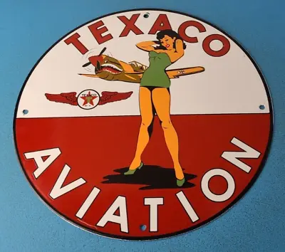 Vintage Texaco Gasoline Sign - Pinup Girl Sign Gas Motor Oil Pump Porcelain Sign • $142.37