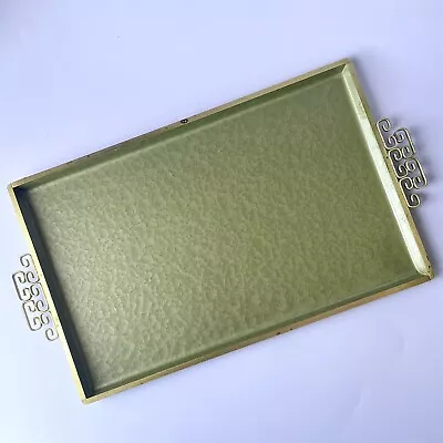 Vintage MCM Mid Century Modern Moire Glaze KYES Olive Green 9.75”x17”  Tray • $69.99