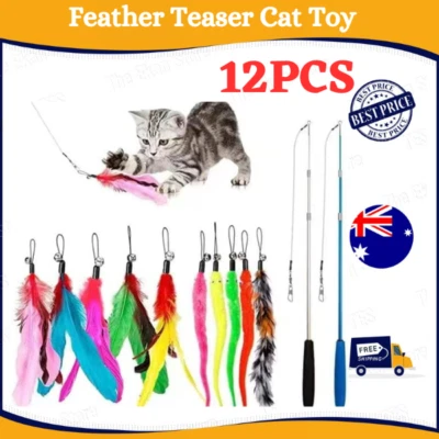 $16.50 • Buy 12PCS Kitten Cat Feather Toy Bell Wand Teaser Rod Interactive Play Pet Toys Gift