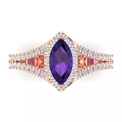 1.2 Ct Marquise Split Shank Natural Amethyst Promise Wedding Ring 14k Rose Gold • £311.63