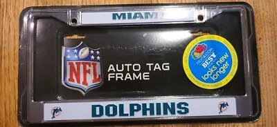 New Miami Dolphins White Insert  Metal Auto Tag License Plate Frame 6  X 12   • $11