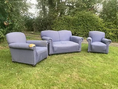 £140 • Buy Antique Three Piece Suite Chesterfield Sofa Edwardian Reupholstery Howard Style
