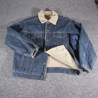 Levis Jacket Mens Large Blue Denim Sherpa Lined Trucker Cotton Biker 90s Retro • $39.99