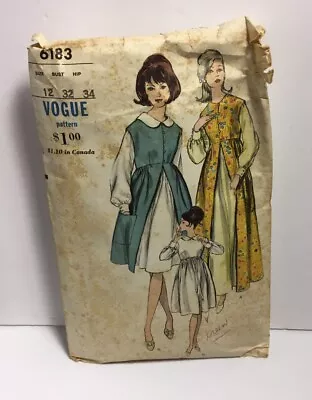 VTG 1960s VOGUE #6183 NIGHTGOWN & ROBE PATTERN WOMENS Size 12 Uncut/Cut • $12.96