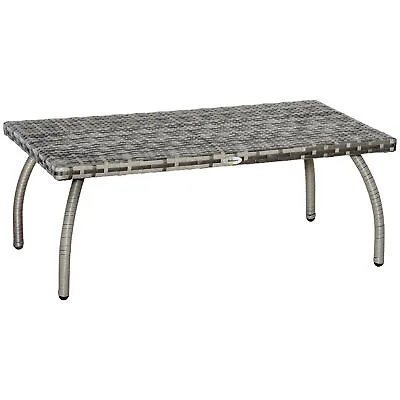 Outsunny 90 Cm Patio Rattan Coffee Table Outdoor Wicker Side Table Furniture • £43.99