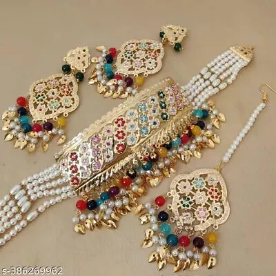 Indian Bollywood Gold Plated Kundan Choker Bridal Necklace Earrings Jewelry Seta • $67.88