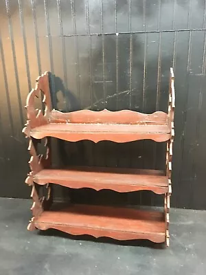 Vintage Mid Century 3 Tier Wood Scroll Cut Wall Shelf 19in X23in X7in • $76.50