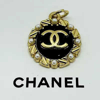 CHANEL Vintage Necklace Charm Parts Black X Gold 20mm With Engraving • $43.99