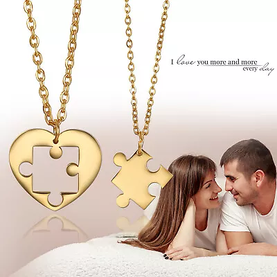 2pcs Stainless Steel Matching Heart Lovers Couple Pendant Necklace BFF Men Women • $9.89