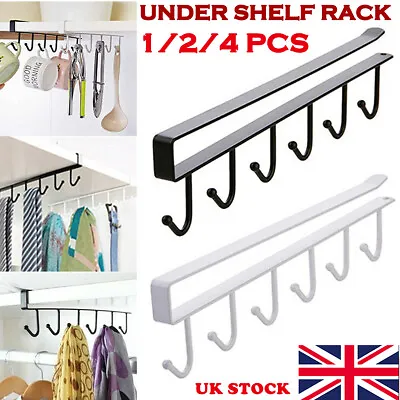 1-4 PCS 6 Hooks Under Shelf Kitchen Metal Mug Cup Holder Hanger Cupboard Storage • £5.19