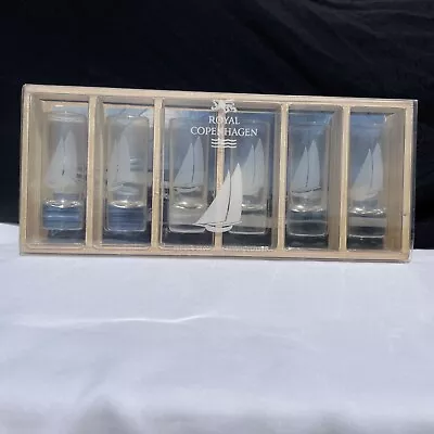 Set Of 6 Royal Copenhagen Sailboat Cordial Shot Glasses Vtg Stunning • $21.77