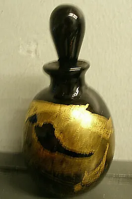 $36 • Buy Mcm Black Amethyst Glass Perfume Bottle - Tear Drop Dauber Abstract Gold Gilt