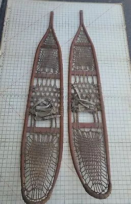 Vintage Wooden Snowshoes  58  Faber Eddie Bauer Tubbs Leather Wood  • $275