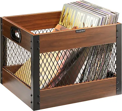 Vinyl Record Storage Crate Wooden LP Record Storage Crate Album Shelf Brown  • $46.99
