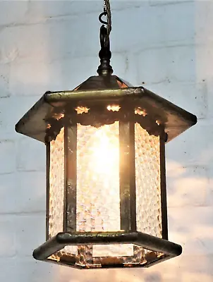 Arts And Crafts Style 1930s Brass Hall Or Porch Ceiling Lantern Light • £325