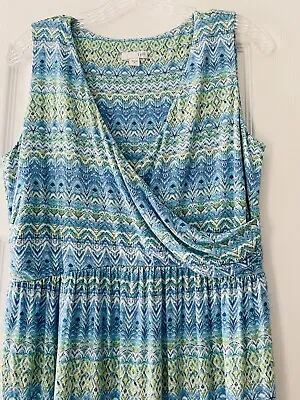 J Jill Women’s Size Medium Faux Wrap Sleeveless Blue Green Soft Stretchy Dress • $20