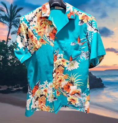 Go Barefoot In Paradise Hawaiian Shirt 1970s Mens Large (fits Like M) Vintage • $110