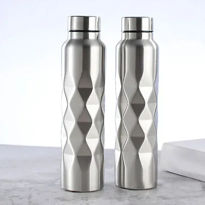 Silver 1000ml Stainless Steel Rhombic Water Bottle Outdoor Sport Portable • $23.58