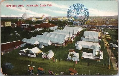 Vintage MINNESOTA STATE FAIR Postcard  Bird Eye View  NICHOLS EXPERT SCHOOL Logo • $6