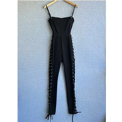 BABYBOO Jumpsuit Womens Size 8 Black Lace Up Backless Strappy Romper Club Party • $5