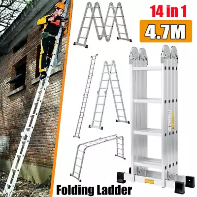 4.7M 14 In 1 Multi-Purpose Folding Aluminium Ladder Multi-Function Step Ladders • £97.97