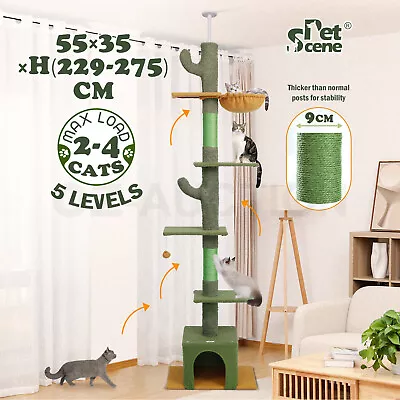 Cat Tree Kitty Tower Scratching Post Bed Scratcher Floor To Ceiling 229-275cm • $109.95