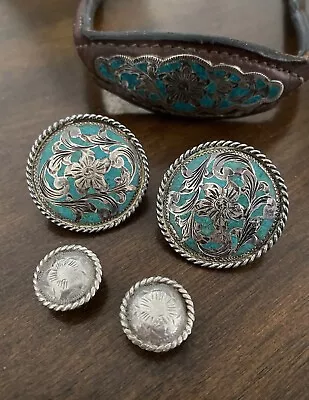 Vintage Sterling Silver Turquoise Filigree CONCHOS Browband For Headstall Bridle • $346.99