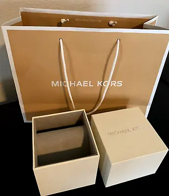 Michael Kors MK Watch Box Storage Case And Shopping Gift Bag Set Tan White • $16.99