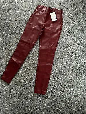 Zara Women Red Burgundy Faux Leather Leggings Skinny Trousers Size S BNWT • £15