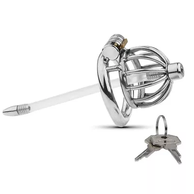 Men Penis Lock Metal Bird Cage Chastity Device With Silicone Penis Plug • £17.99